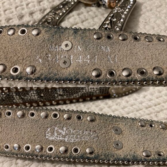 Nocona Vintage Western Leather Belt XL Rhinestones & Large Buckle - Picture 7 of 8